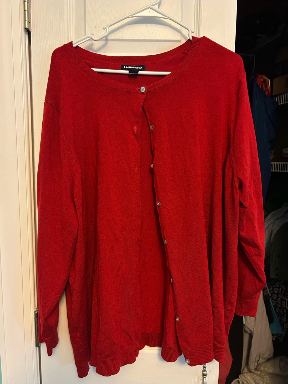 Lands' End Women's Bright Red Button-Front Cardigan